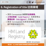 買家 Conveyancer 為買家註冊業權。 土地註冊處（Land Registry）向買家寄出業權註冊（title register）的副本。 買家 Conveyancer 向買家按揭銀行提供銀行需要保留的文件。